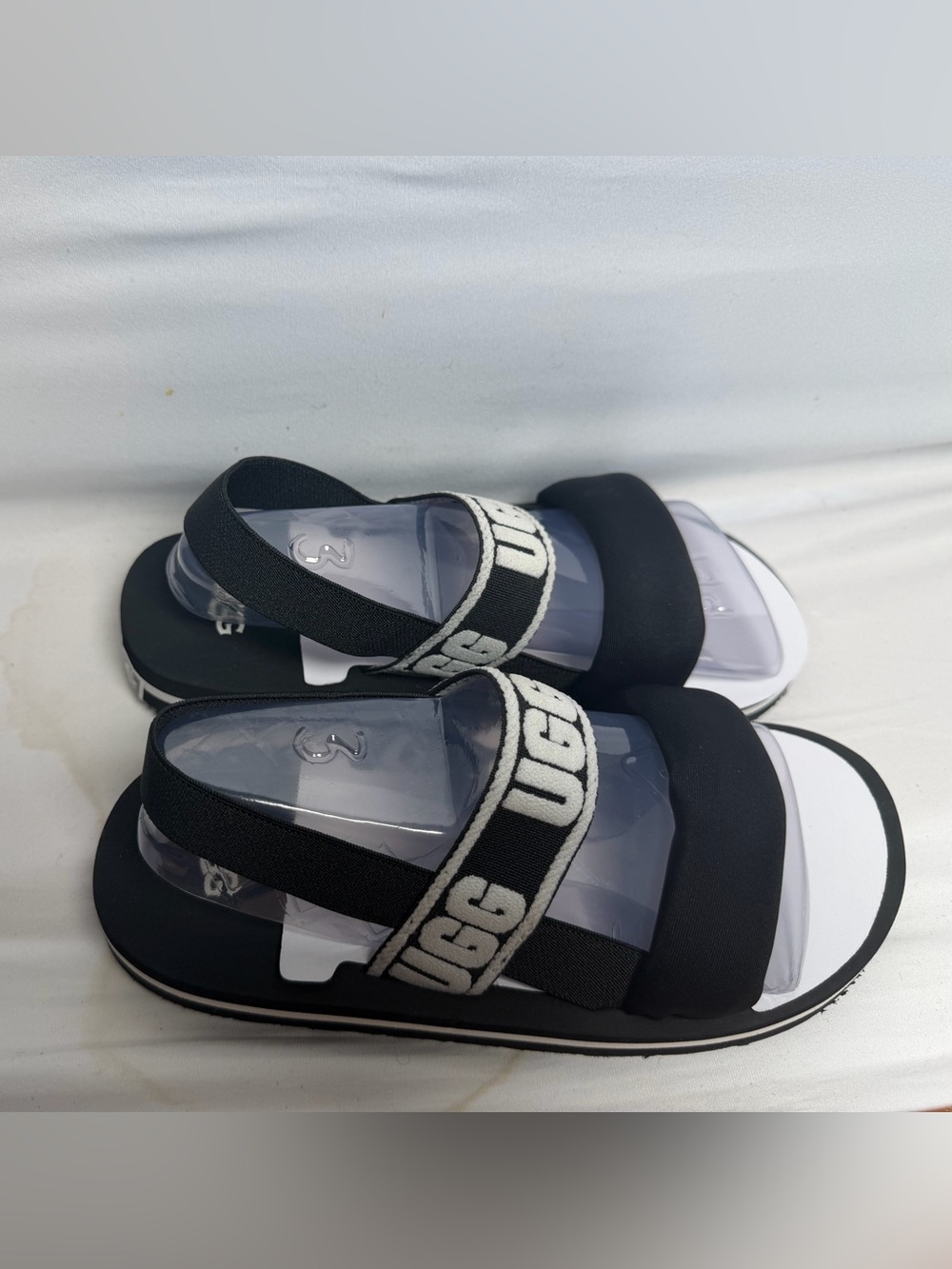 UGG Kids Black and White Logo Strap Sandals